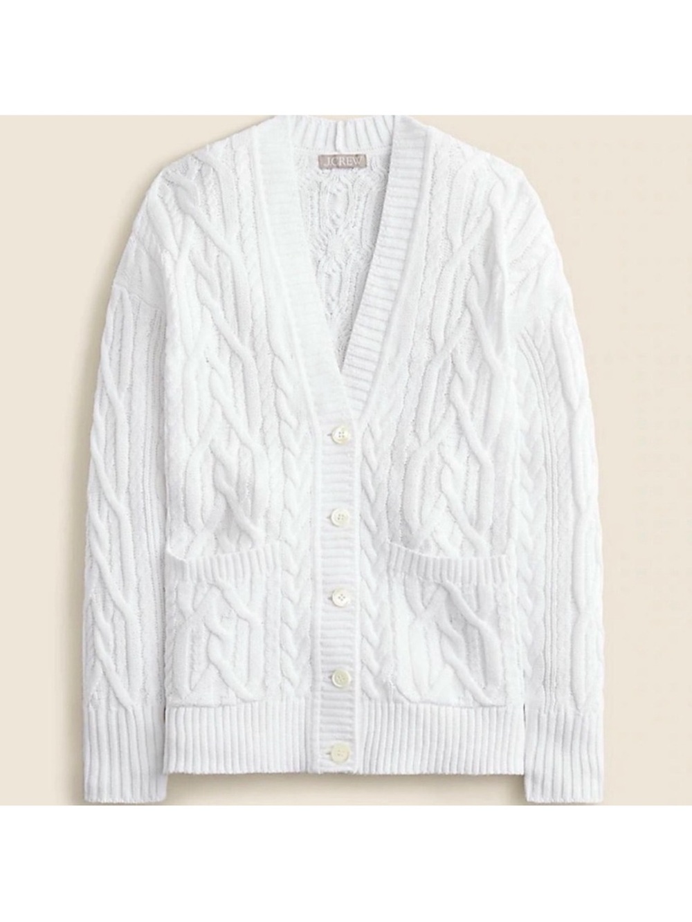 J. Crew grandpa oversized Cable-Knit V-Neck Cardigan Sweater - White